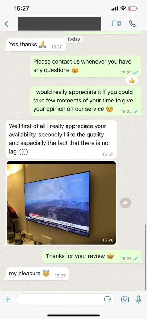 WhatsApp message showing fast subscription activation