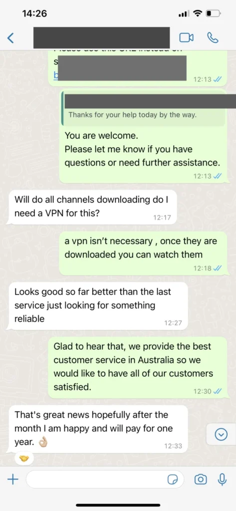 WhatsApp customer satisfaction feedback on Nexatv sports