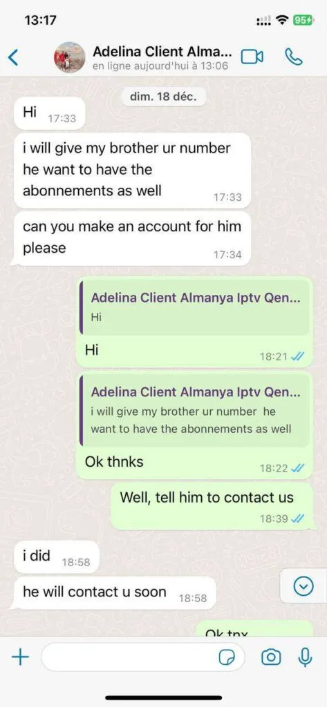WhatsApp screenshot of positive review on 4K streaming quality